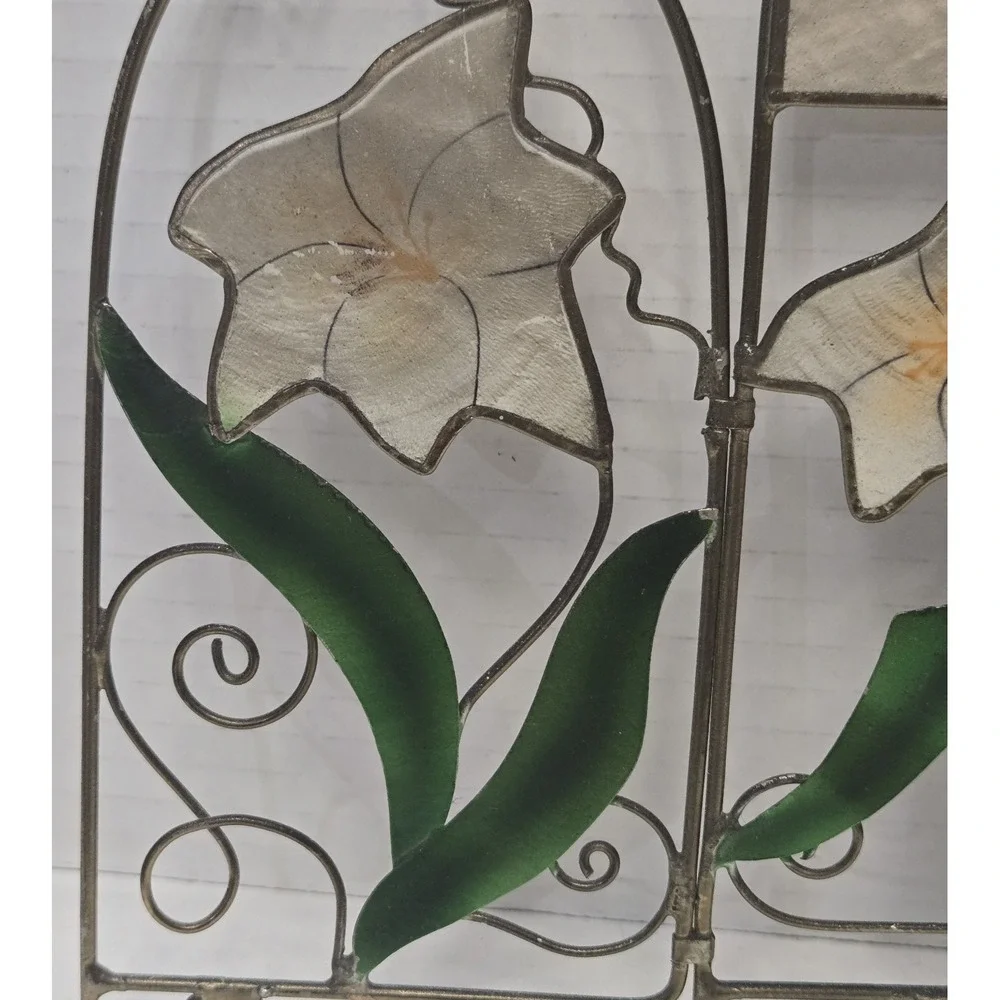 Vtg Capiz Shell Cross Calla Lily Triptych Panel 7.5